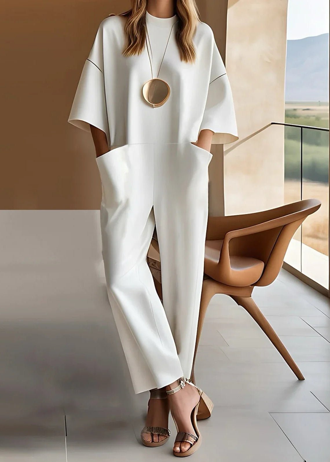 Women’s Wide Leg Jumpsuit Relaxed Fit Short Sleeve Design 0