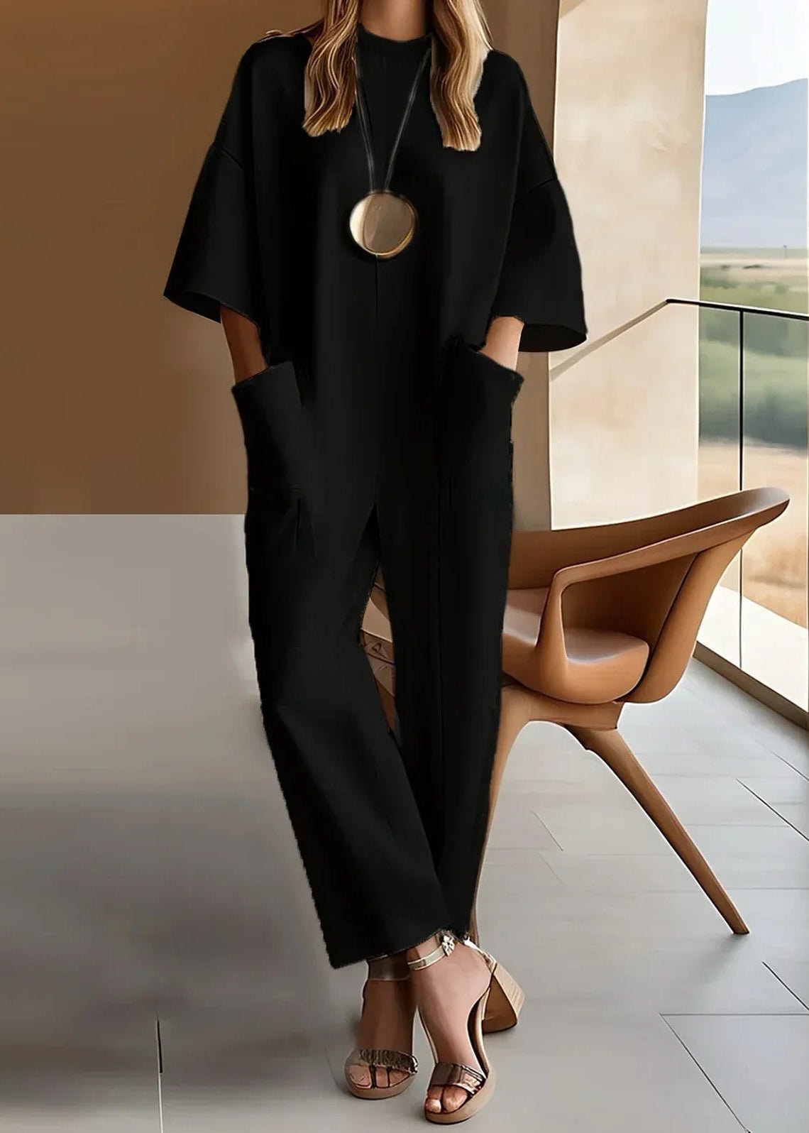 Women’s Wide Leg Jumpsuit Relaxed Fit Short Sleeve Design 1