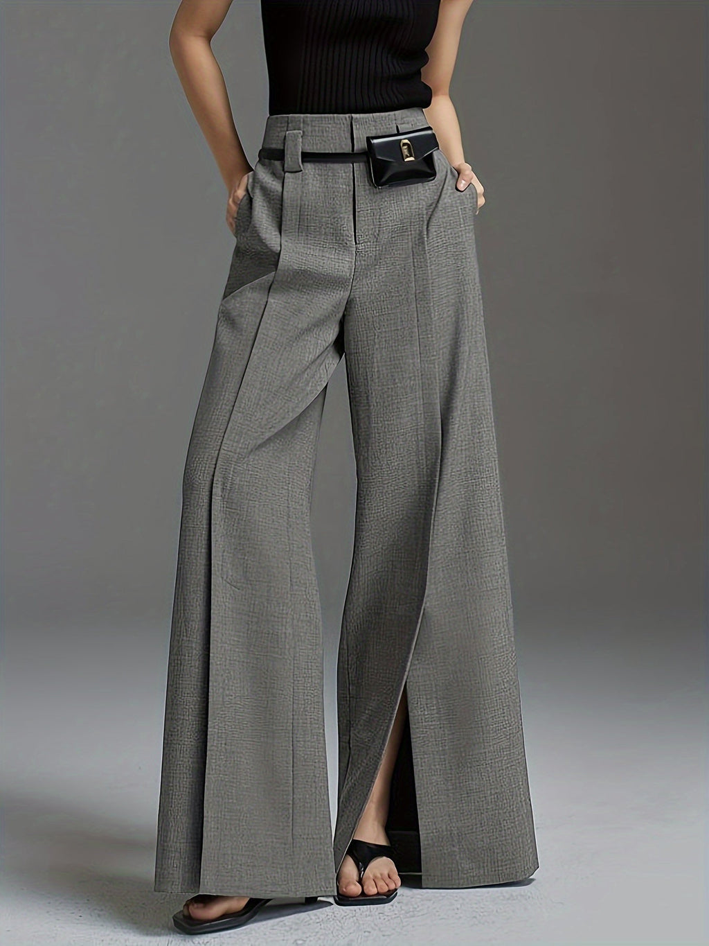 Women’s Wide Leg Trousers with Front Slit Elegant Fit 1