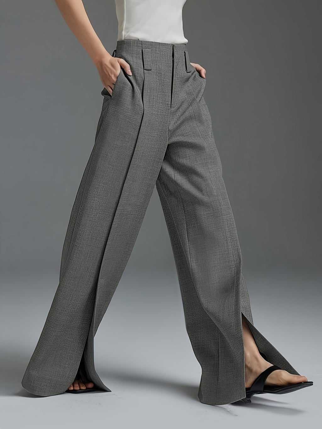 Women’s Wide Leg Trousers with Front Slit Elegant Fit 4