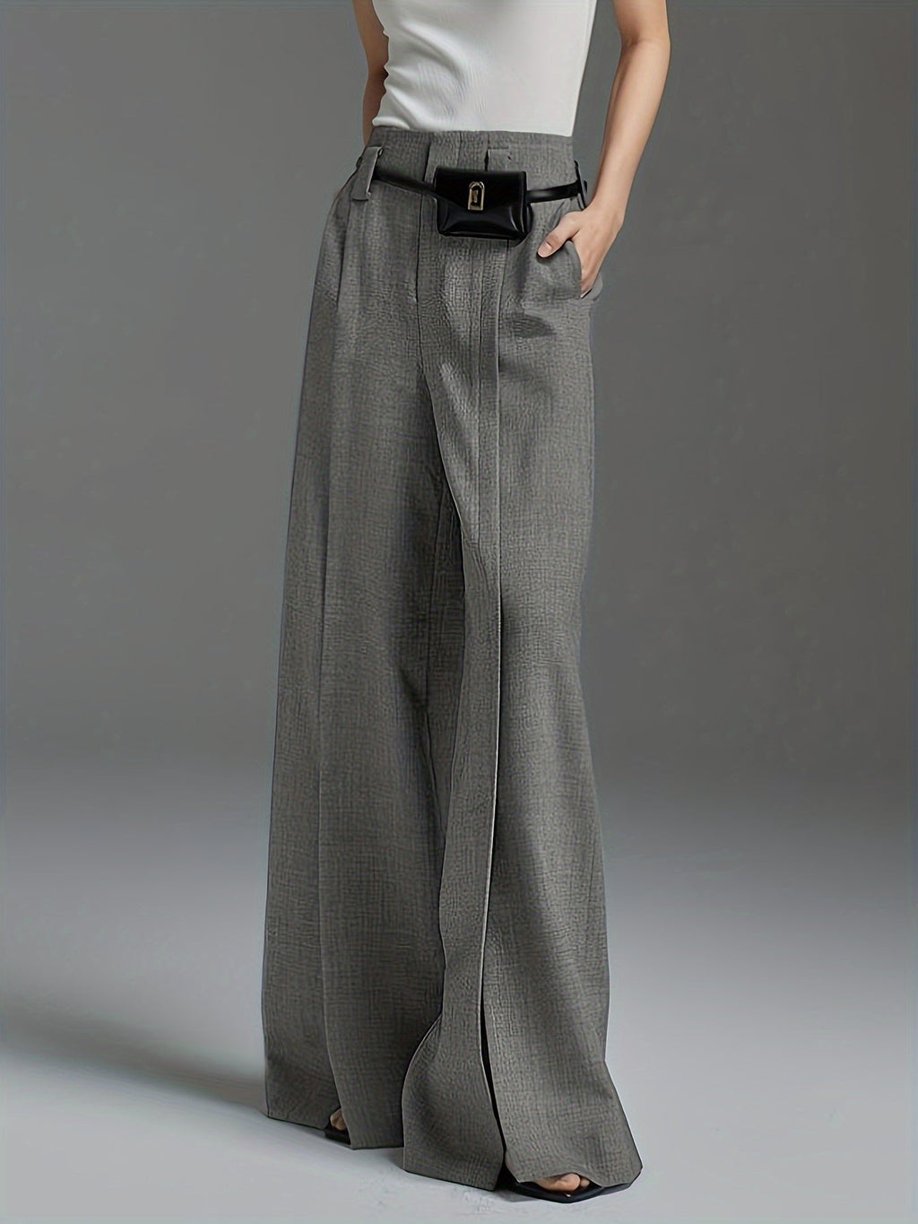 Women’s Wide Leg Trousers with Front Slit Elegant Fit 5