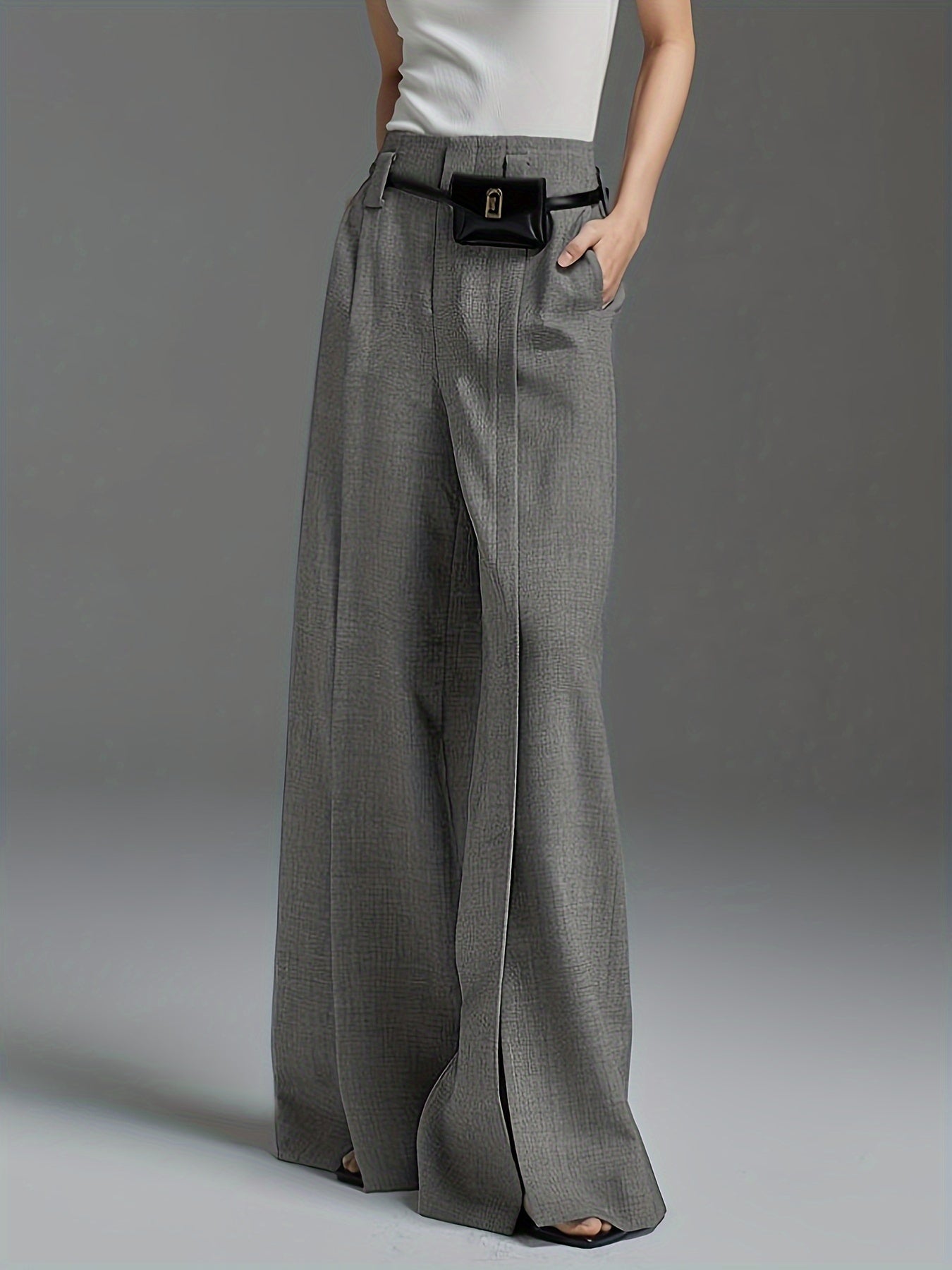Women’s Wide Leg Trousers with Front Slit Elegant Fit 5