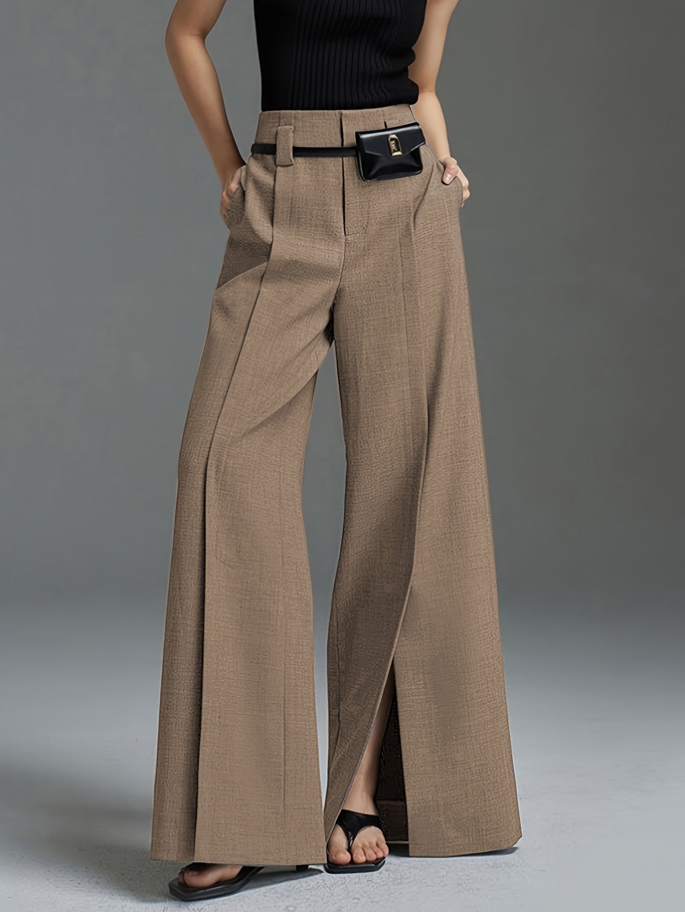 Women’s Wide Leg Trousers with Front Slit Elegant Fit 7