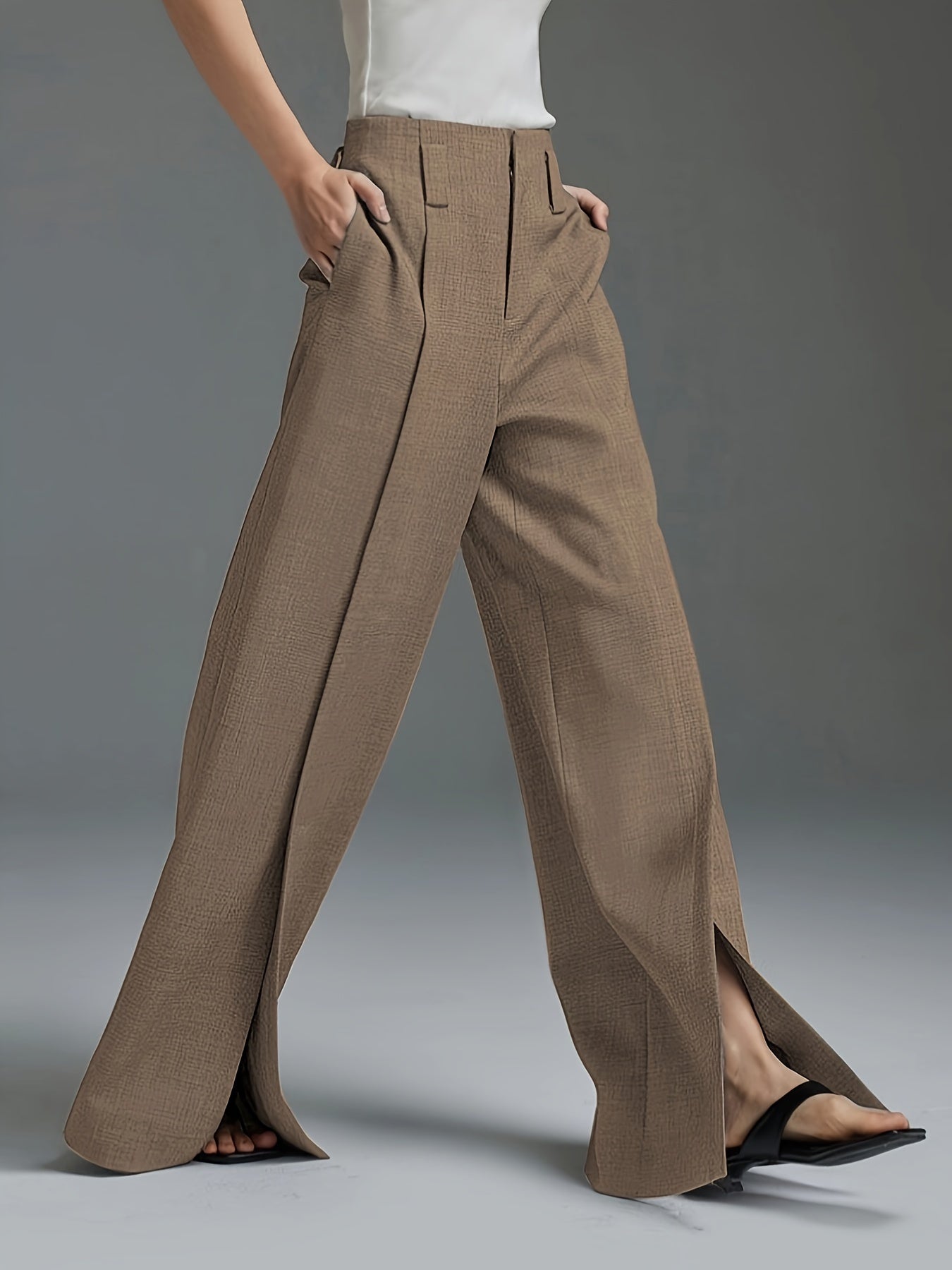 Women’s Wide Leg Trousers with Front Slit Elegant Fit 8