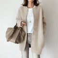 Women’s Wool Cardigan Cozy Relaxed Fit with Suede Accents 0