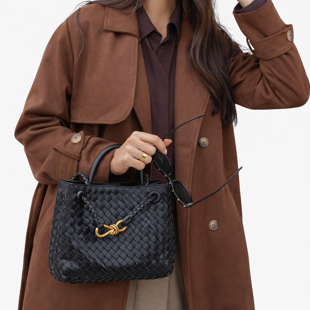 Women’s Woven Tote Bag Soft Vegan Leather Shoulder Design 1