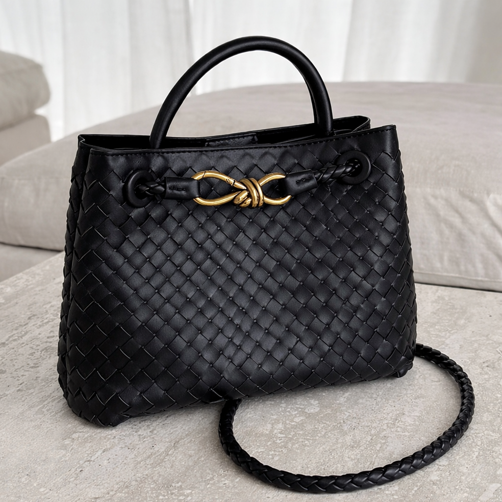 Women’s Woven Tote Bag Soft Vegan Leather Shoulder Design 2