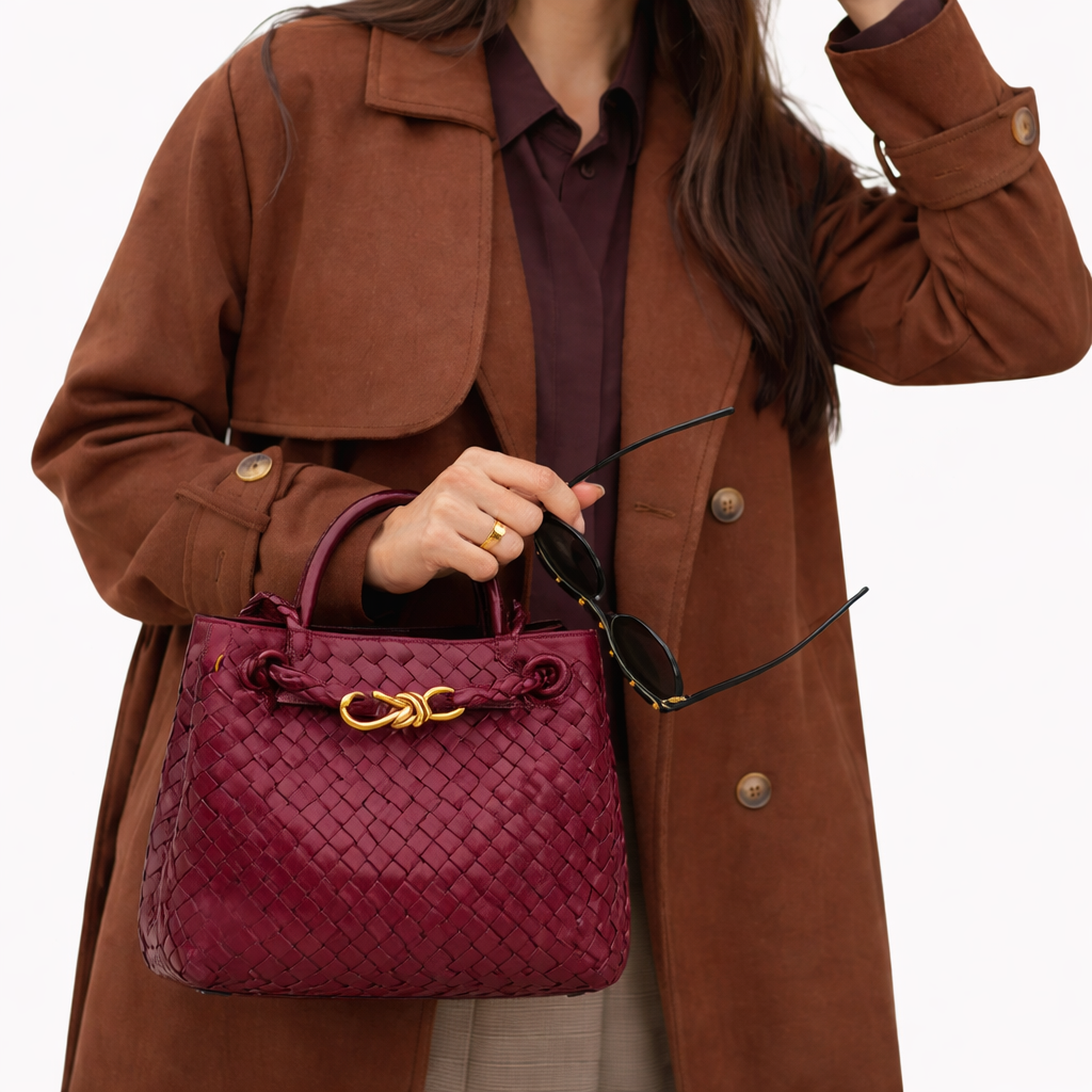 Women’s Woven Tote Bag Soft Vegan Leather Shoulder Design 6