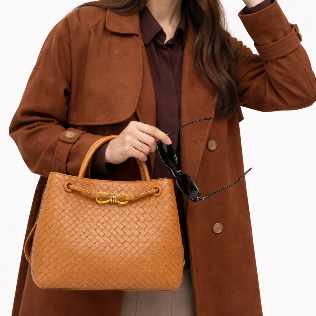 Women’s Woven Tote Bag Soft Vegan Leather Shoulder Design 8