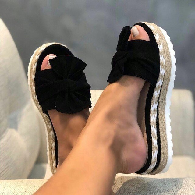 Women’s Woven Wedge Sandals with Charming Bow Detail 1