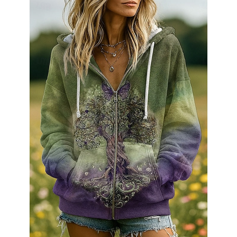 Women’s Zip-Up Hoodie Nature-Inspired Gradient Design 0