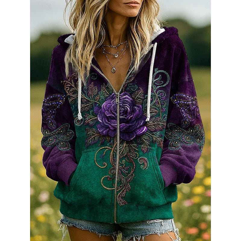 Women’s Zip-Up Hoodie Nature-Inspired Gradient Design 2