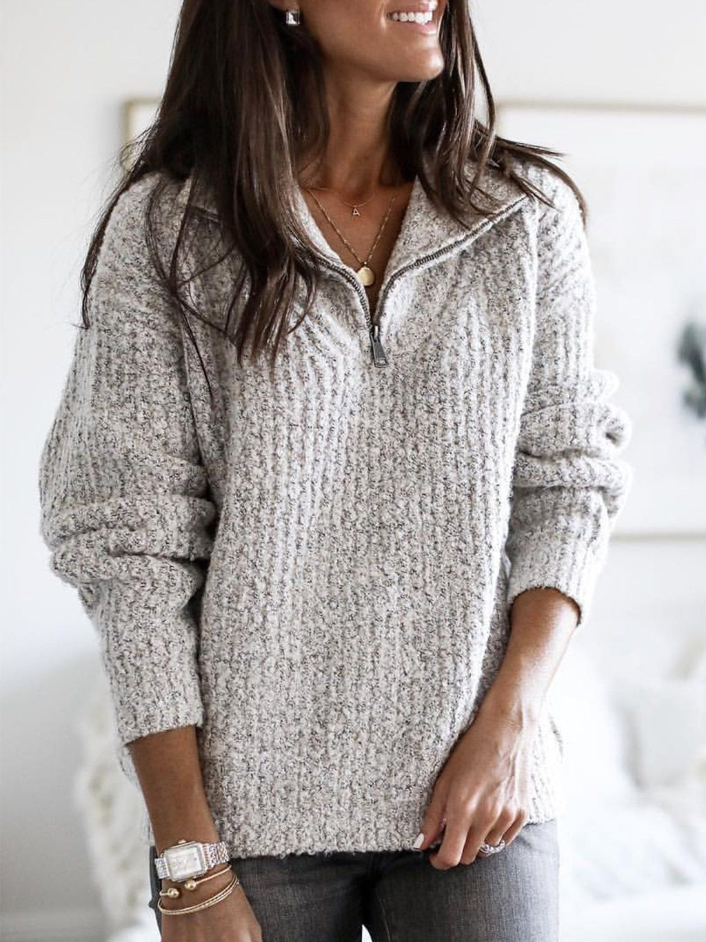 Women’s Zip-Up Ribbed Sweater Cozy and Stylish Layering Essential 0