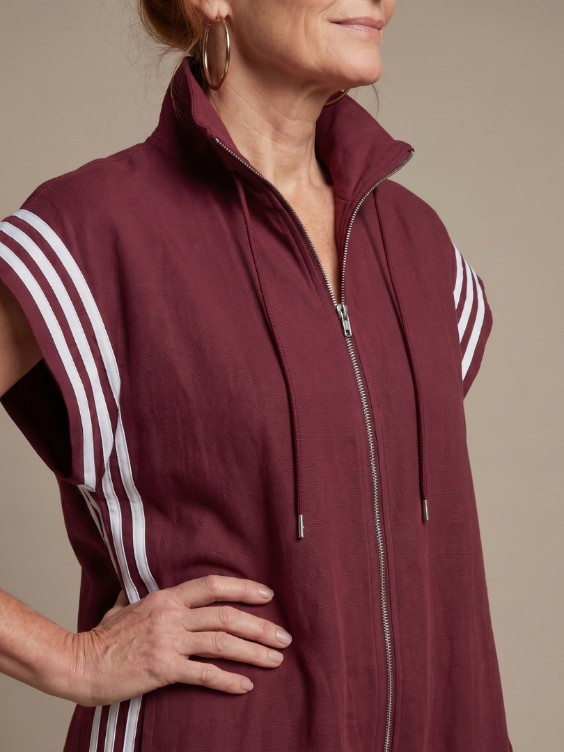 Women’s Zip Front Jumpsuit with Stripe Panels and Wide Sleeves 2