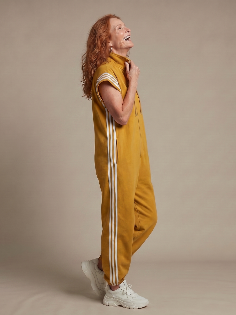 Women’s Zip Front Jumpsuit with Stripe Panels and Wide Sleeves 6