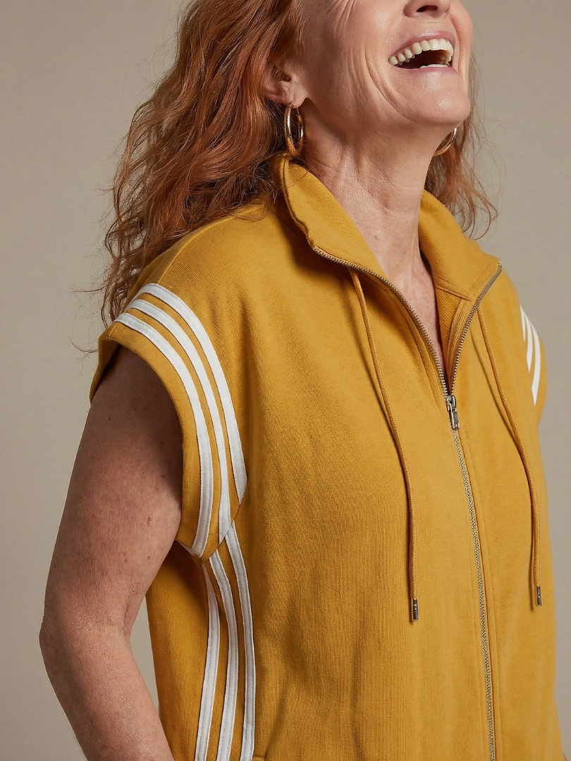 Women’s Zip Front Jumpsuit with Stripe Panels and Wide Sleeves 7